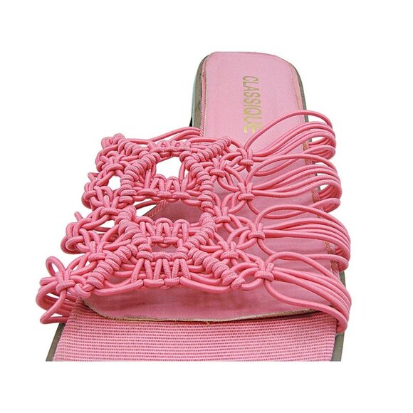 Vintage Classique Pink Square Toe Woven Laced Block Heel Sandals Womens Size 8M - Picture 2 of 12